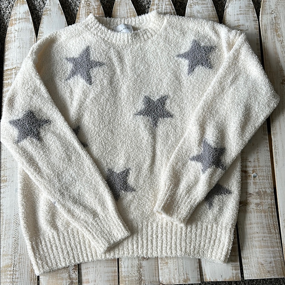 Dry Goods Pink Rose Star Sweater Size M Cream With Grey Stars